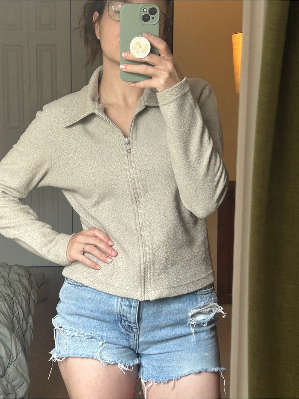 Express Beige Zip-Up Sweater Cardigan